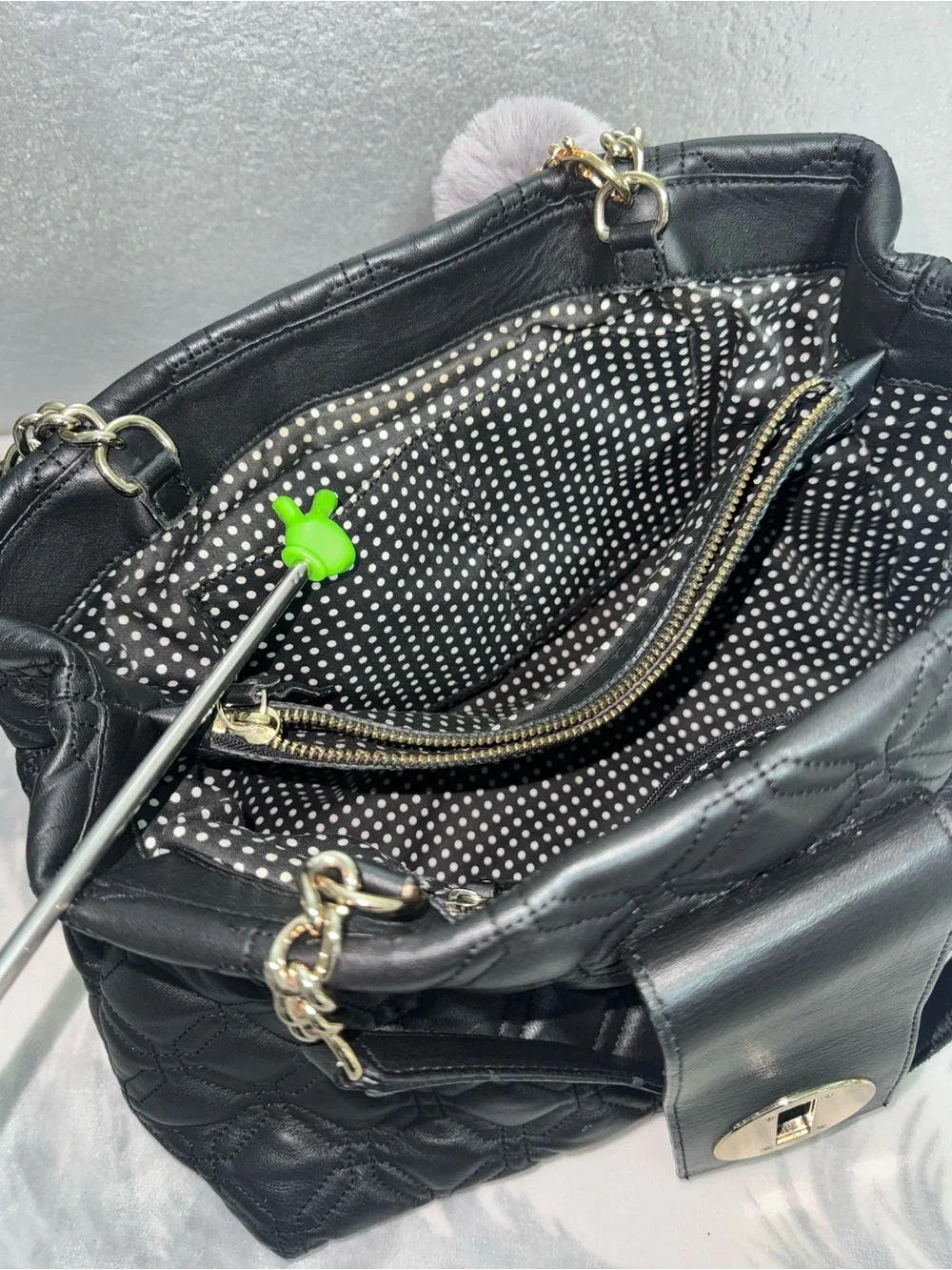 kate spade Black Quilted Shoulder Bag with Gold Hardware and Heart Charm